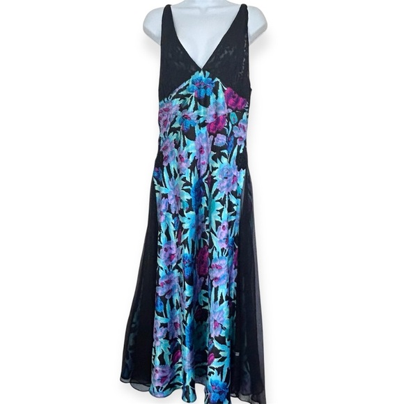 VICTORIA’S SECRET VTG Gold Label Floral Satin Lace Mesh Side Maxi Slip Dress S - Picture 1 of 9